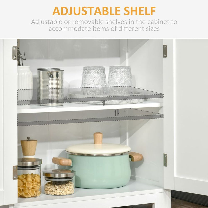 HOMCOM Kitchen Storage Cabinet w/ Adjustable Shelves, Glass Doors, White