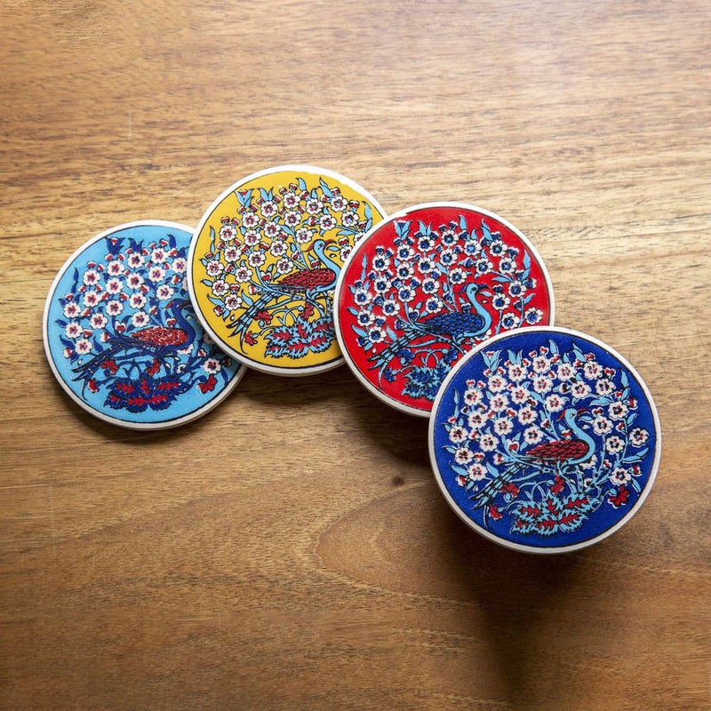 Ceramic Coaster Peacock Yellow 10cm