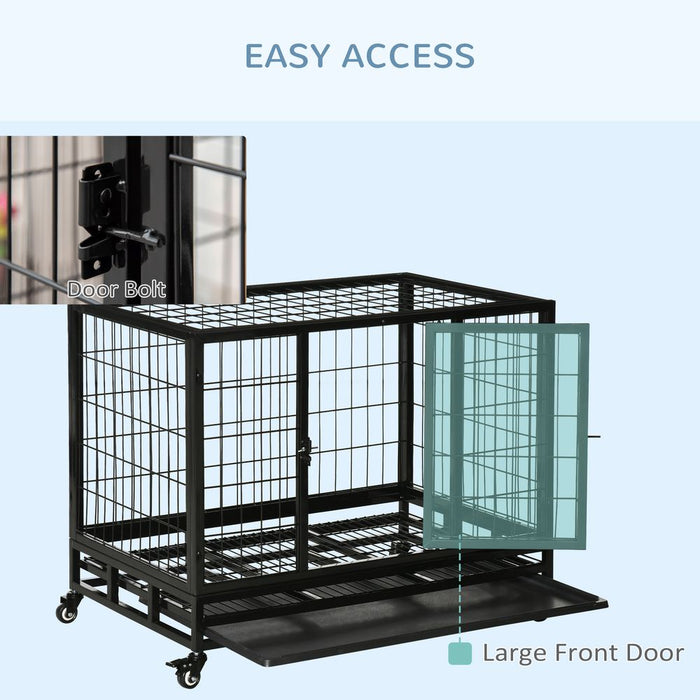 Dog Cage Pet Metal Heavy Duty with Wheels and Crate Tray for Kennel Black M L