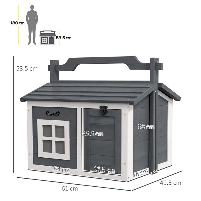 PawHut Rabbit Hutch - Indoor Outdoor, Openable Roof, Top Handle, Grey