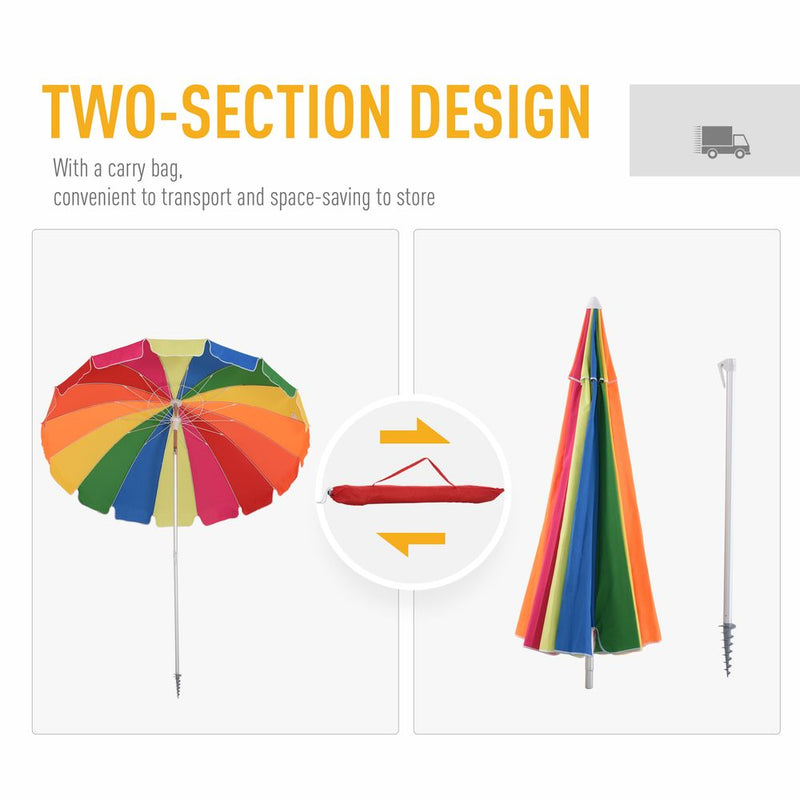 Outsunny 2.4m Beach Umbrella w/ Sand Anchor, Adjustable Tilt - Best Quality, Carry Bag Included