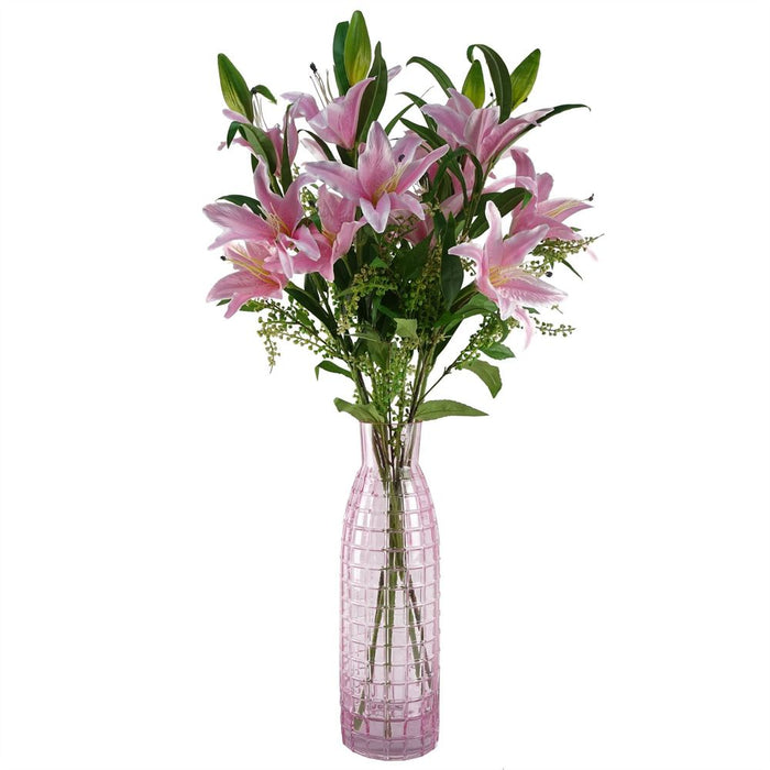 Beautiful 49cm Pink Square Glass Vase: High-Quality, Statement Piece for Real/Artificial Flowers