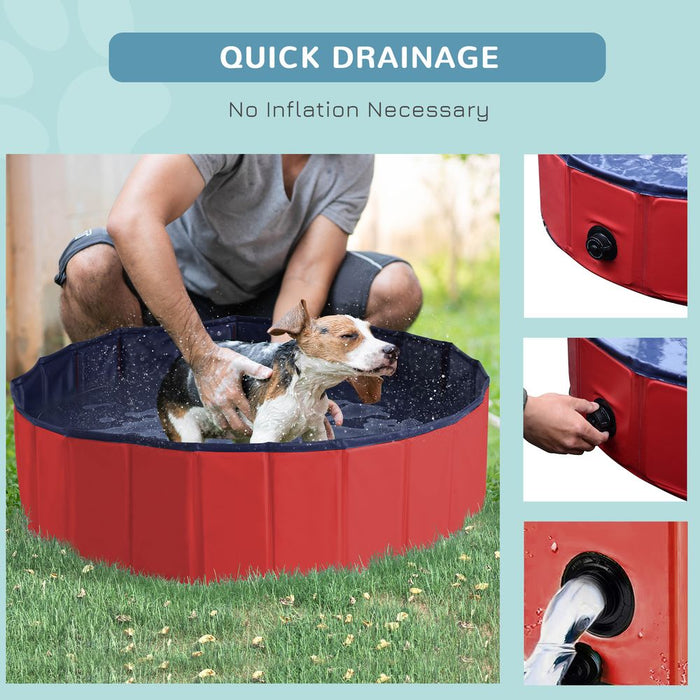 PawHut Foldable Dog Paddling Pool Pet Cat Swimming Pool Indoor/Outdoor Collapsible Summer Bathing Tub Shower Tub Puppy Washer (Φ100 x 30H cm, Red),D01-012RD