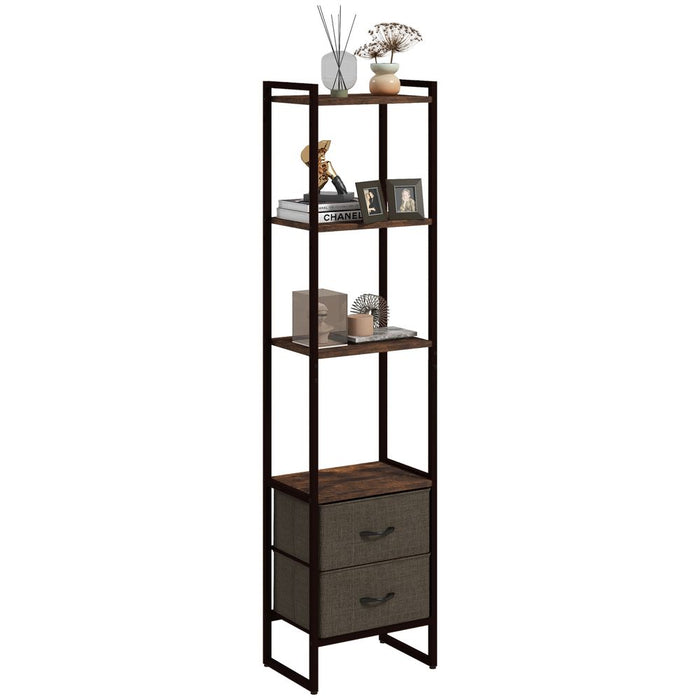 HOMCOM 4-Tier Bookshelf with 2 Fabric Drawers - Bedroom Study Storage