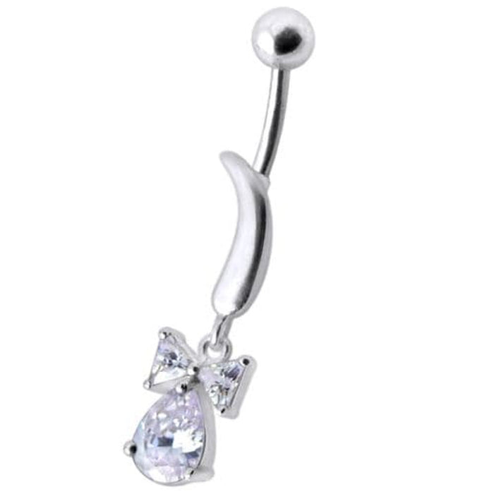 Silver Jeweled Bow Design Navel Ring Body Jewelry