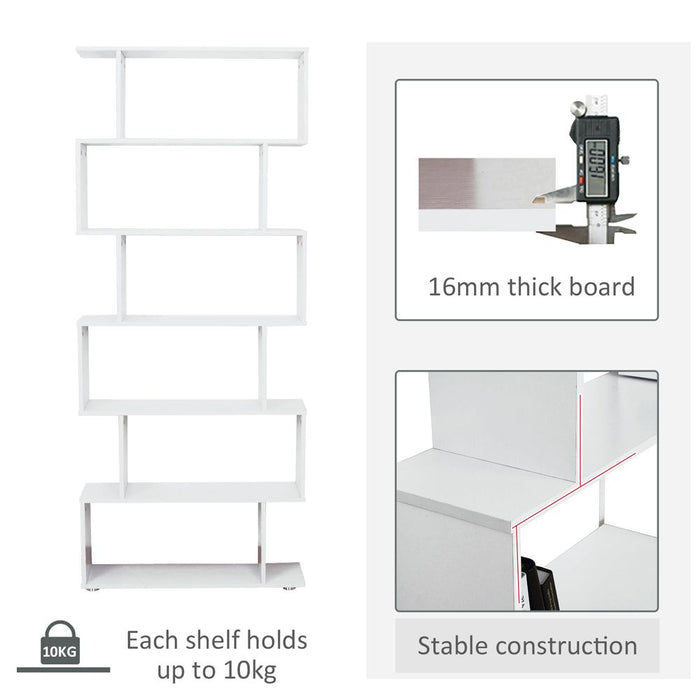 Stunning White S Shape Bookcase w/ 6 Shelves - High Quality & Versatile