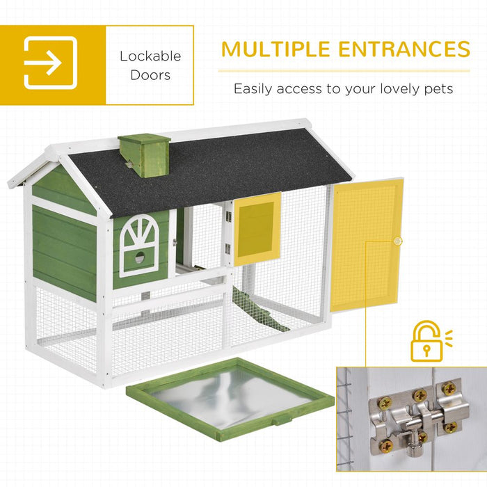 PawHut 2 Tiers Rabbit Hutch and Run Wooden Guinea Pig Hutch Outdoor with Sliding Tray, Ramp, Water-resistant Roof, for 2-4 Rabbits