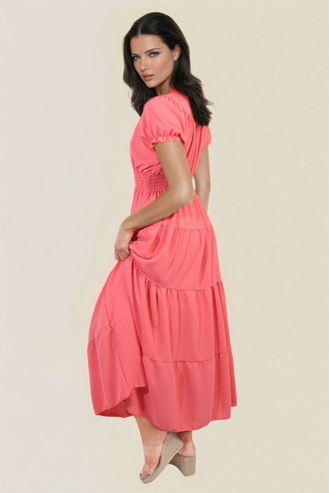 Emmy Smocked Waist Tiered Midi Dress - Elegant, Versatile, and Flattering Silhouette for Any Occasion