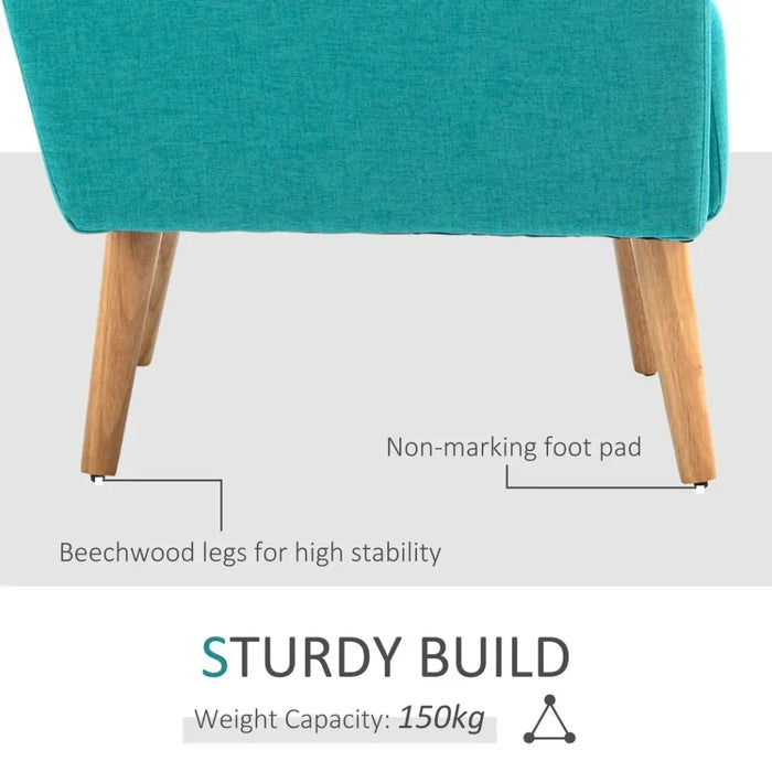 Nordic Armchair Linen-Touch Sofa Chair with Cushioned Pillow & Wood Legs Teal