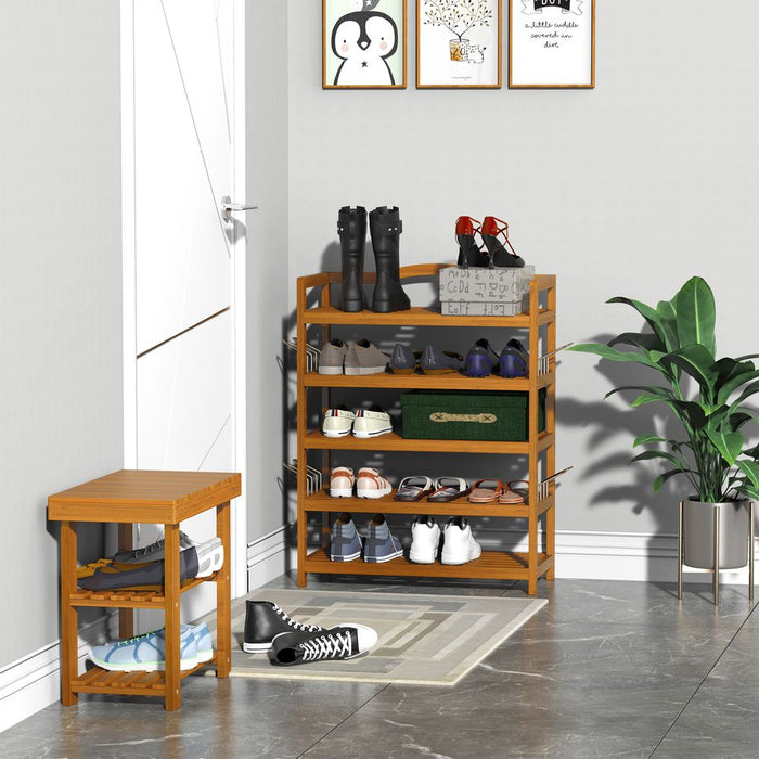 5-Tier Shoe Rack Acacia Wood Shoe Storage Shelf Teak