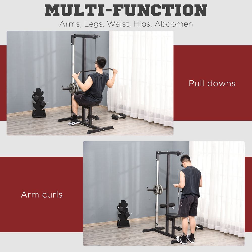 HOMCOM Lat Pull Down Machine with Extra Pulley for Seated Rows, Cable ...