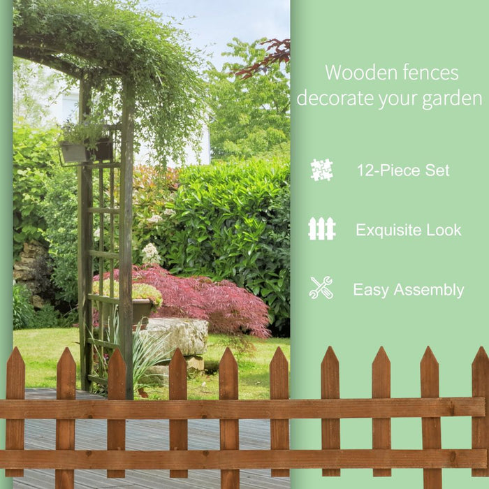 12 Pack Wooden Border Fences - Protect and Decorate Your Garden with High-Quality Picket Fence