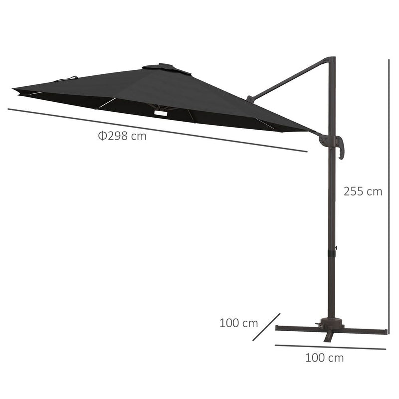 Outsunny 3m LED Cantilever Parasol Outdoor with Base Solar Lights Dark Grey