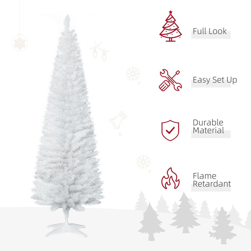 1.8m 6ft Artificial Pine Pencil Slim Christmas Tree with 390 Branch Tips White