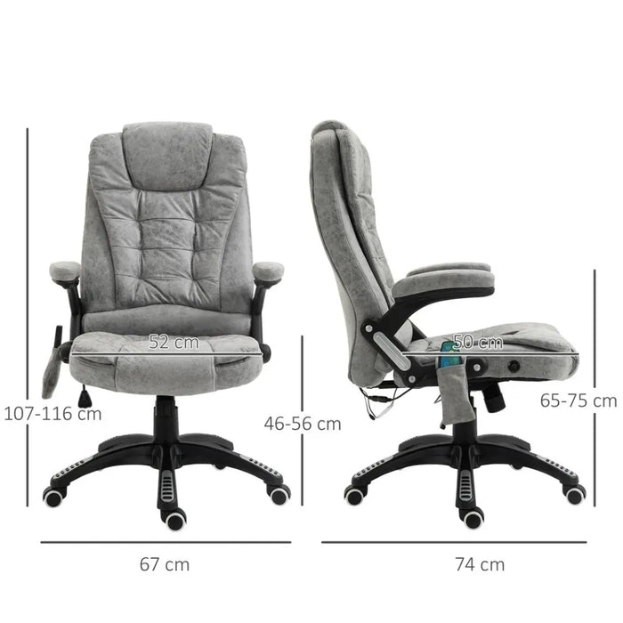 Executive Reclining Chair w/ Heating Massage Points Relaxing Headrest Grey