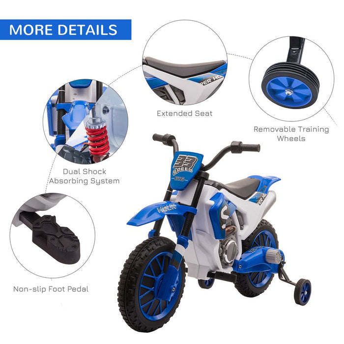 12V Kids Electric Motorbike Ride-On Motorcycle Training Wheels - Blue