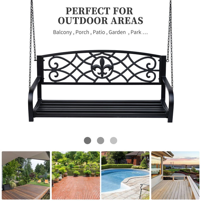 Rust-Resistant Steel Fleur-de-Lis Porch Swing with Chains - Premium Quality - Comfortable - Elegant Design