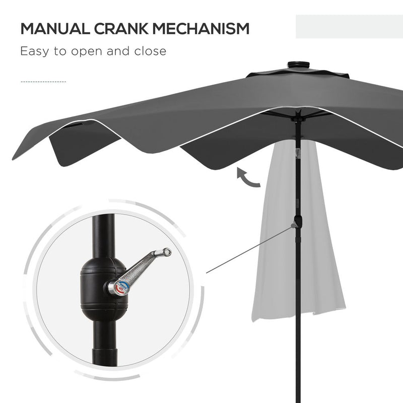 Premium Outsunny LED Garden Parasol Umbrella - Tilt, Solar Powered Lights - Table Umbrella