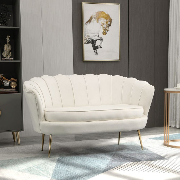 HOMCOM 2 Seater Sofa Cream White w/ Petal Backrest & Steel Legs - Modern & Comfortable