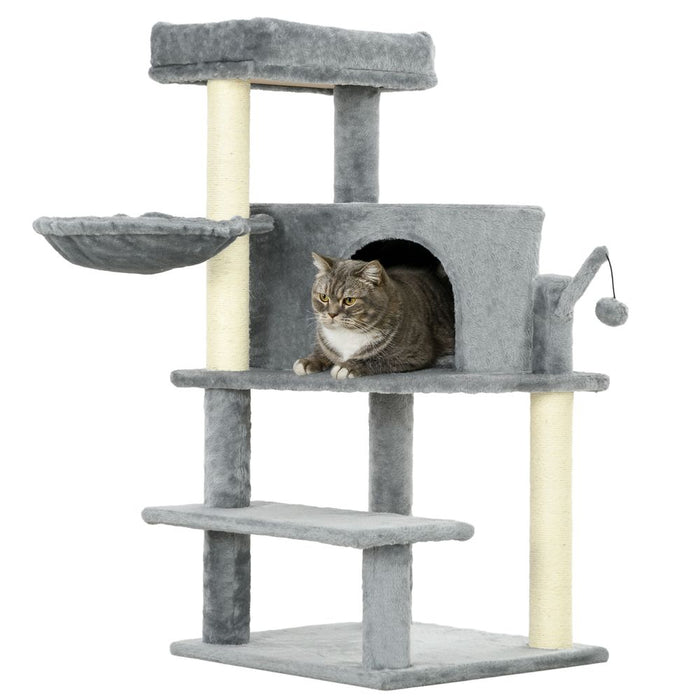 PawHut Cat Tree Tower Scratching Post - Multiple Platforms for Endless Fun - Grey