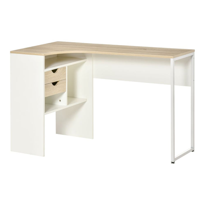 Premium Oak & White L-Shaped Corner Computer Desk - Storage Workstation - Buy with Confidence!