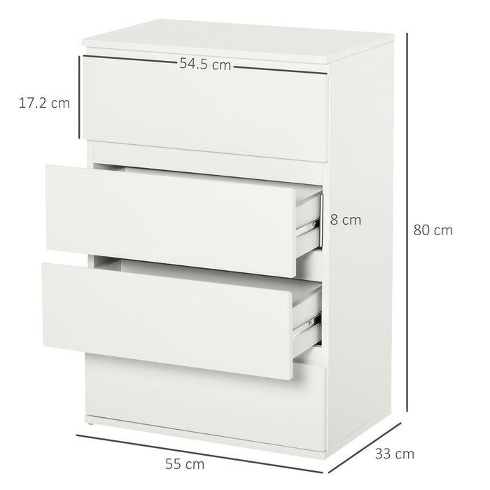 Premium 4-Drawer White Chest - Spacious Storage Solution for Bedroom & Living Spaces