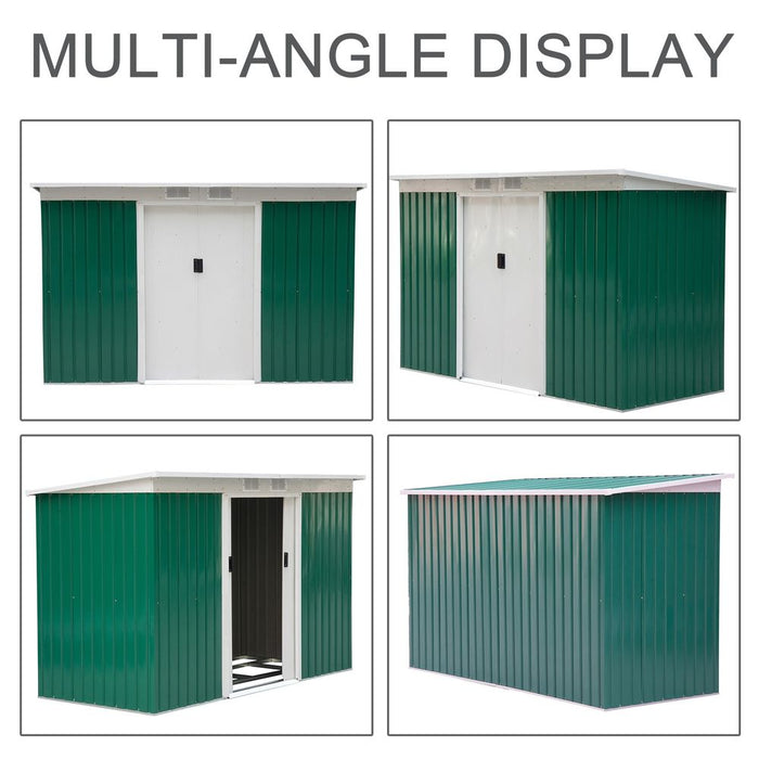 9ft Garden Storage Shed - Metal, Ventilated, Double Doors. High-Quality Tool Box for Equipment.