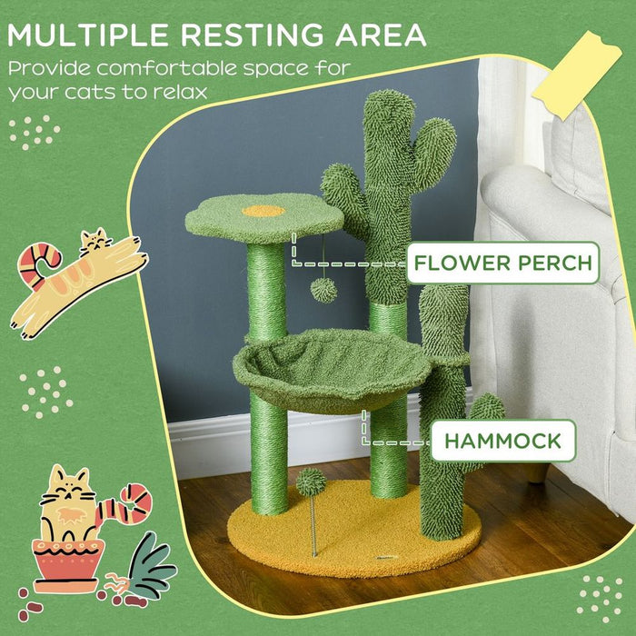 PawHut Cactus Cat Tower w/Hammock - Ultimate Comfort & Fun for Indoor Cats!