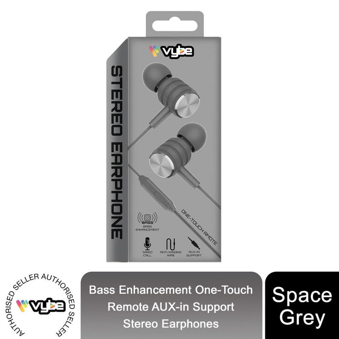 High-Fidelity Vybe Bass Earphones - One-Touch Remote, Space Grey