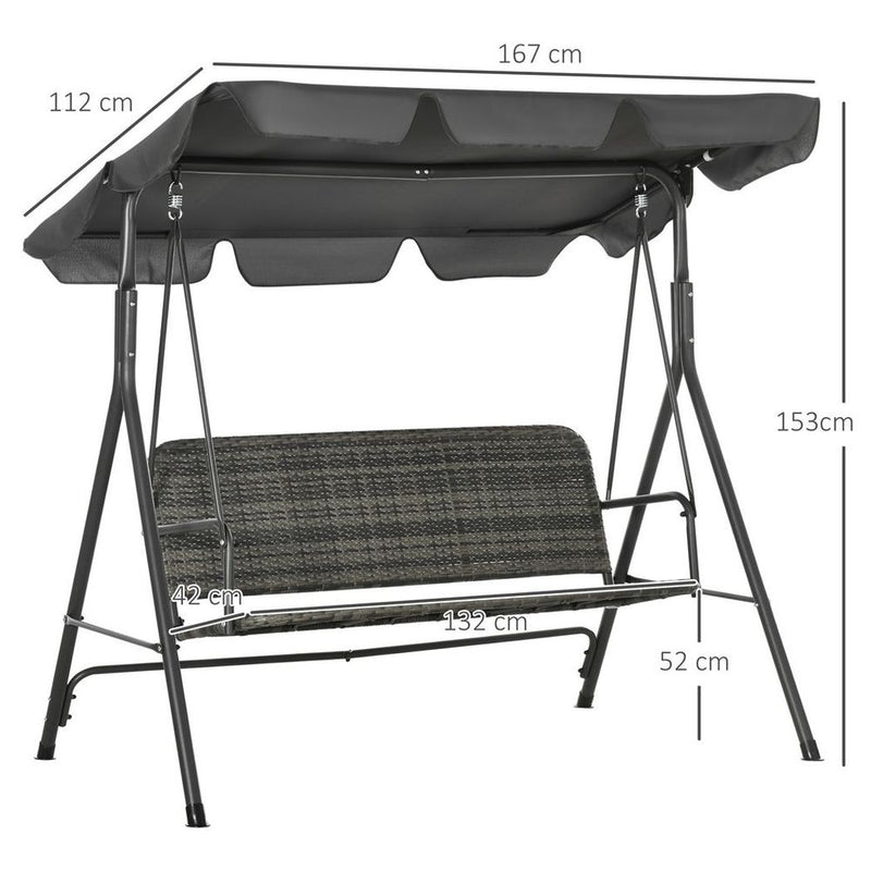 Premium Outsunny 3-person Rattan Swing Chair - Adjustable Canopy, Strong Steel Frame - Best Quality!