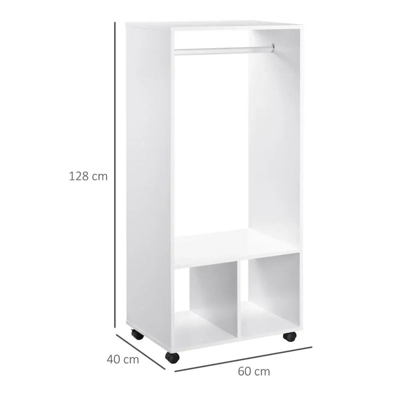 Open Wardrobe Clothes Rail Bedroom Clothes Storage w/ Hanging Rod Shelves White