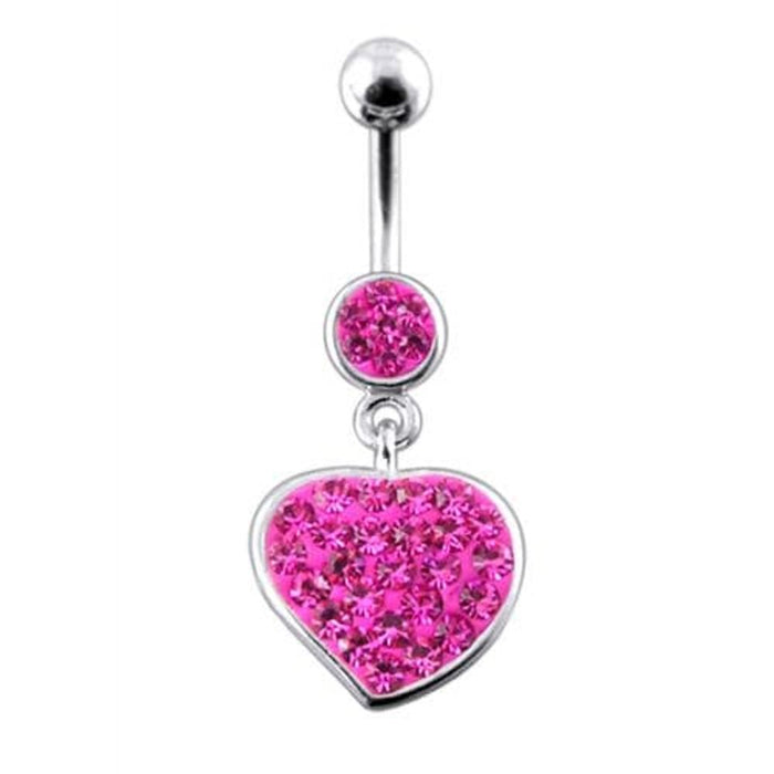 Fancy Jeweled Heart Dangling Navel Ring Body Jewelry