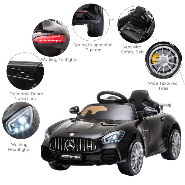 HOMCOM Mercedes Benz AMG GTR Licensed 12V Kids Electric Ride On Car with Parental Remote Control Music Lights MP3 Suspension Wheels for 3-5 Years Old Black