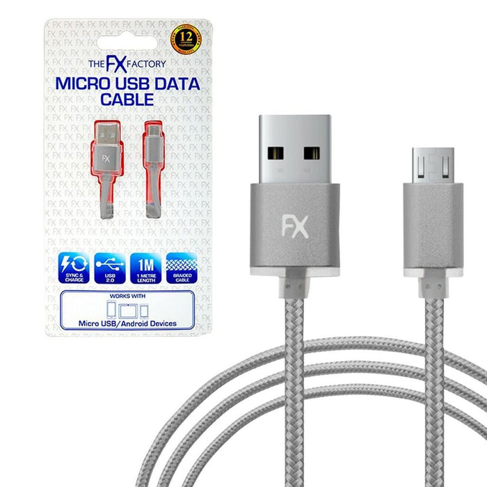 Fx Braided Micro USB Data Cable, Gold, Rose Gold, Space Grey, Silver