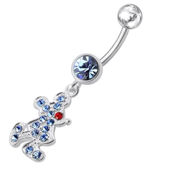 Fancy CZ Jeweled Silver Doll Dangling Belly Navel Ring