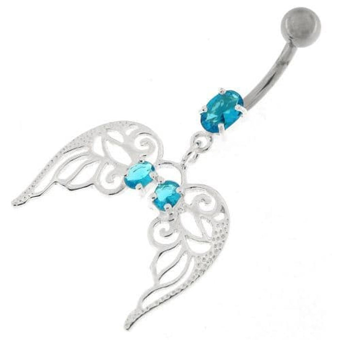 Angel Wings with Floral Silver Belly Ring