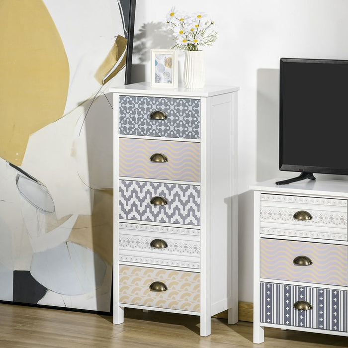 Premium Quality 5-Drawer Tallboy Dresser. Metal Handles, Storage Cabinet. Stylish & Durable. Perfect for Any Room!