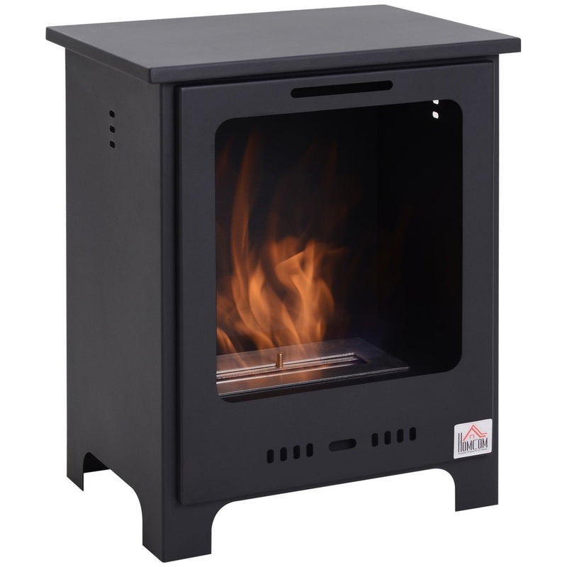 HOMCOM Free Standing Bio Ethanol Fireplace Heater with 0.9L Tank for Home Black