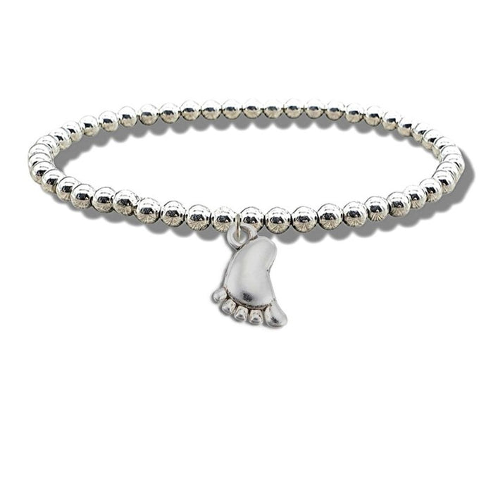 Baby Foot Silver Beaded Bracelet - Perfect Gift for New Baby, Mom, Aunt, or Grandma - High-Quality Silver Plated - 6-8 inches - Free Gift Box