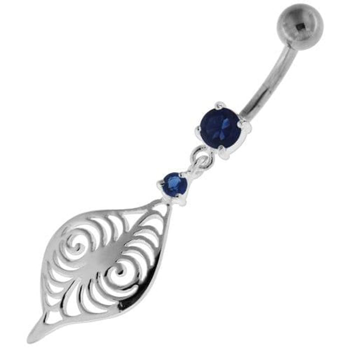 Flower Leaf Jeweled Sterling Silver Navel Belly Button Bar