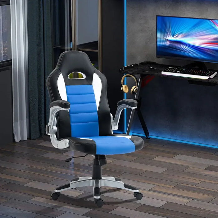 Racing Gaming Chair Height Adjustable Swivel Chair with Flip Up Armrests, Blue