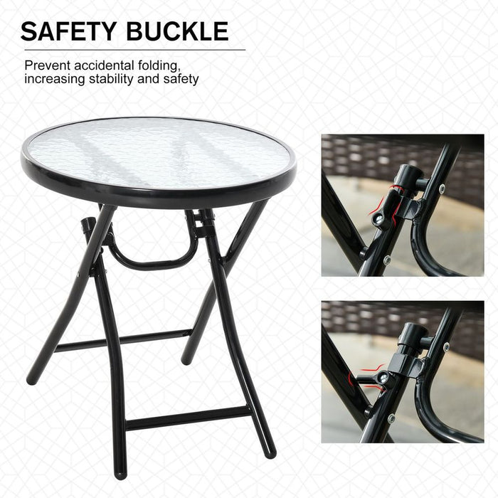 Folding Garden Table - Round Foldable Table - Safety Buckle - Black