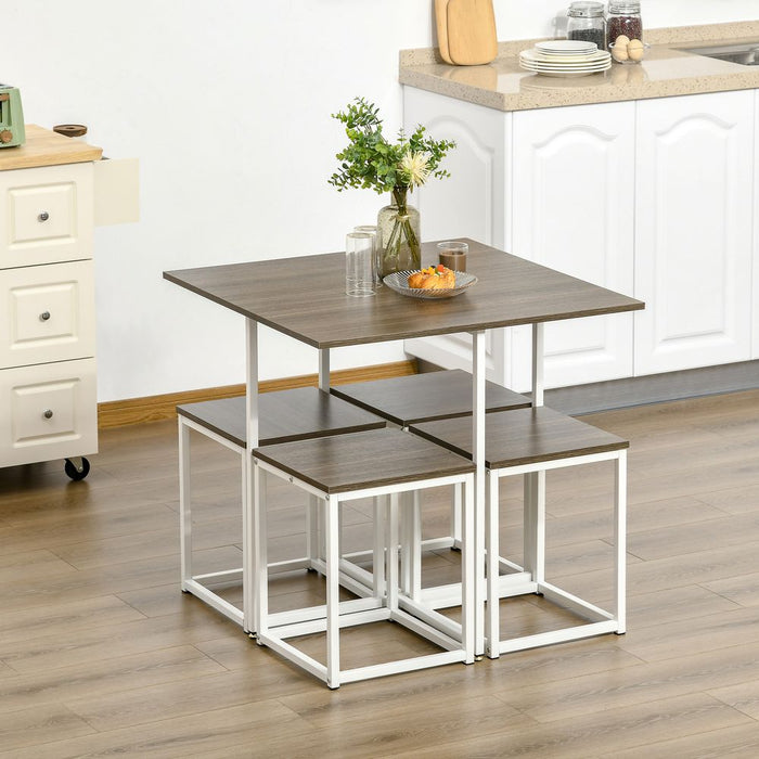 Premium 5-Pc Metal Dining Set | Square Table & 4 Chairs | Walnut Finish | Compact & Stylish