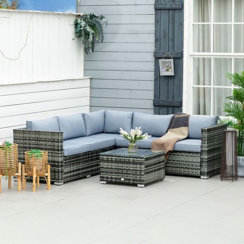 Outsunny 4 Pieces Rattan Furniture Sofa Set Chair w/ Corner Sofa Loveseat Grey