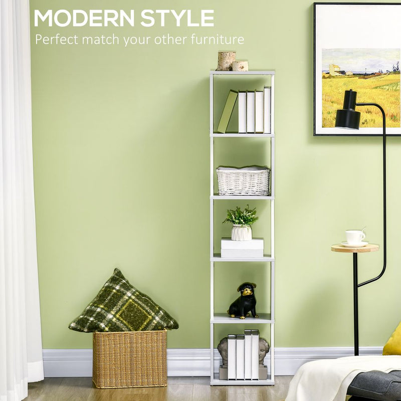 Modern 5-Tier Bookshelf, Stylish Freestanding Storage Shelving in Light Grey