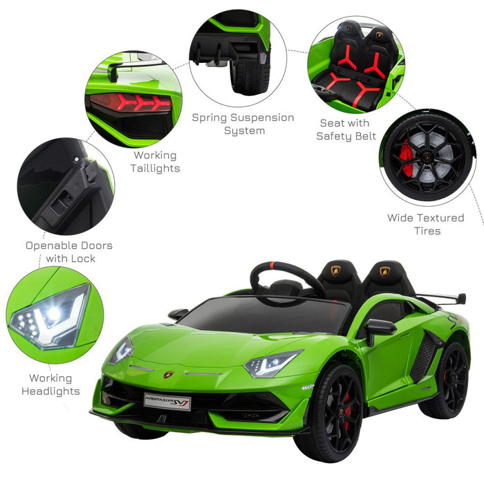 Lamborghini SVJ 12V Ride-On Car w/ Lights Music Remote 3-8 Yrs Green