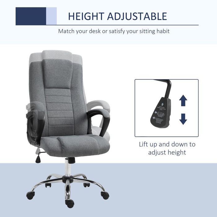 Vinsetto Office Chair, Linen Fabric Desk Chair, Height Adjustable Computer Chair with Padded Armrests, Swivel Wheels and Tilt Function, Grey