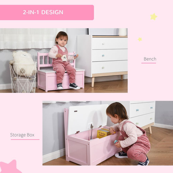 2-in-1 Wooden Toy Box Kids Seat - High-Quality Storage Chest w/ Pneumatic Rod - Safe & Sturdy Design