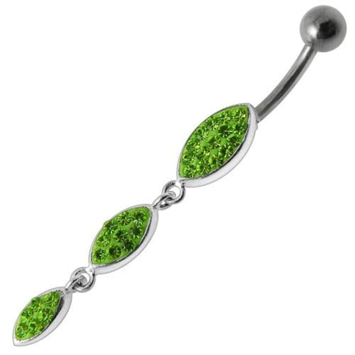 Silver Fancy Stones Jeweled Dangling  SS Bar Navel Ring