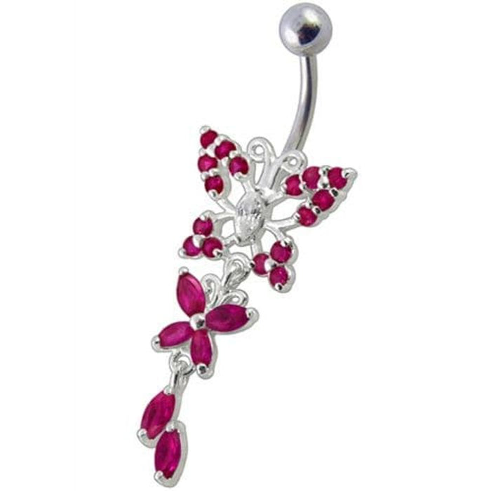 Fancy Jeweled Butterfly Dangling Navel Ring